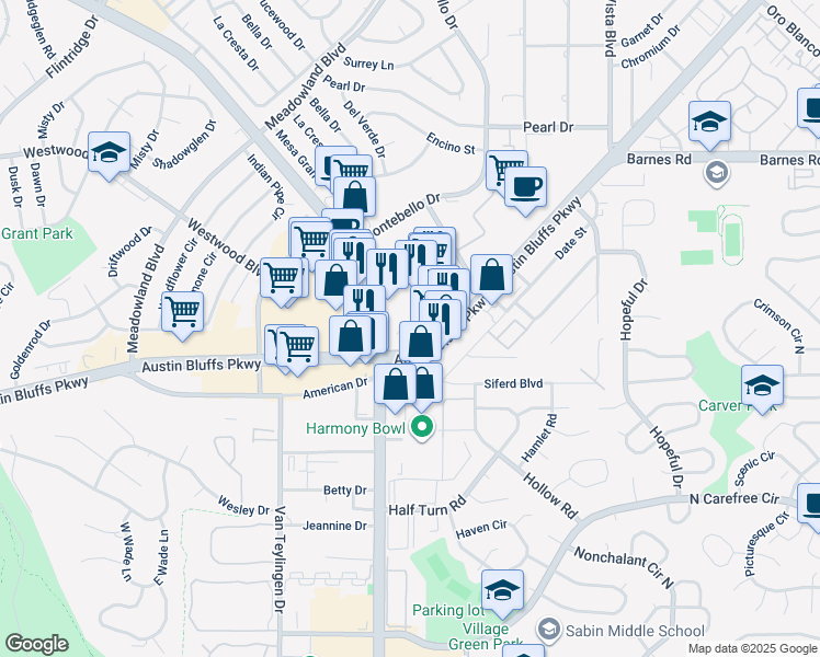 map of restaurants, bars, coffee shops, grocery stores, and more near 4118 Austin Bluffs Parkway in Colorado Springs