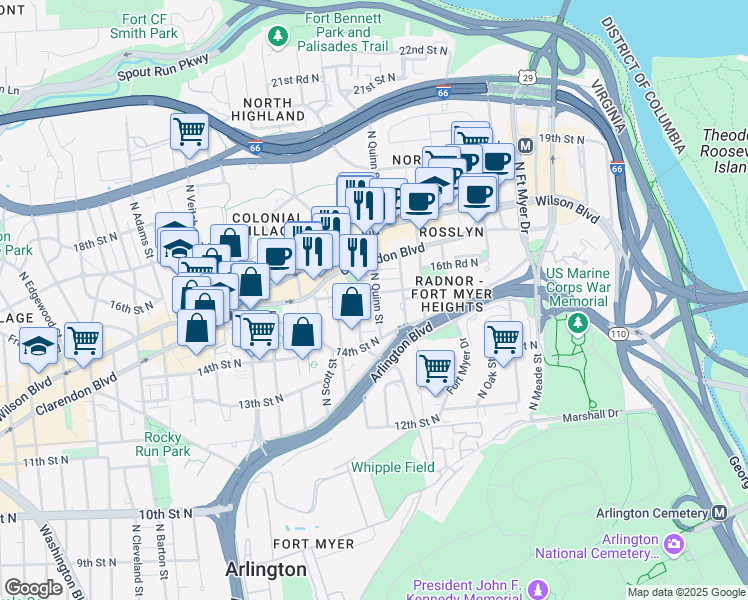 map of restaurants, bars, coffee shops, grocery stores, and more near 101 Independence Avenue Southeast in Washington