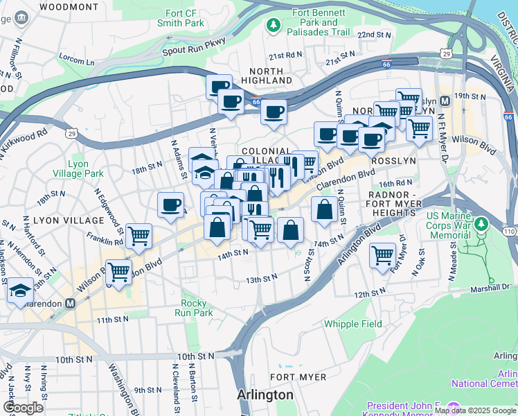 map of restaurants, bars, coffee shops, grocery stores, and more near 101 Independence Avenue Southeast in Washington