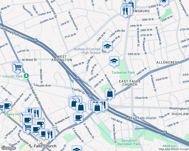 map of restaurants, bars, coffee shops, grocery stores, and more near 6733 26th Street North in Arlington