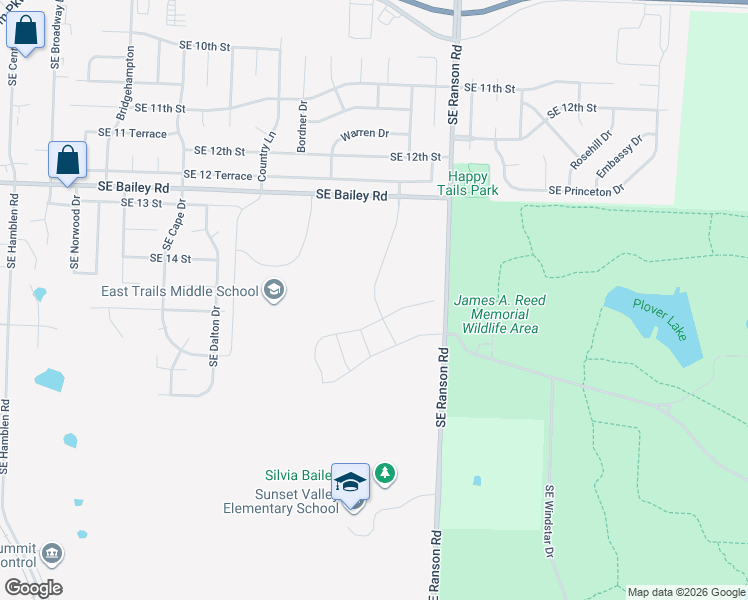 map of restaurants, bars, coffee shops, grocery stores, and more near 1300 Southeast Ranson Road in Lee's Summit
