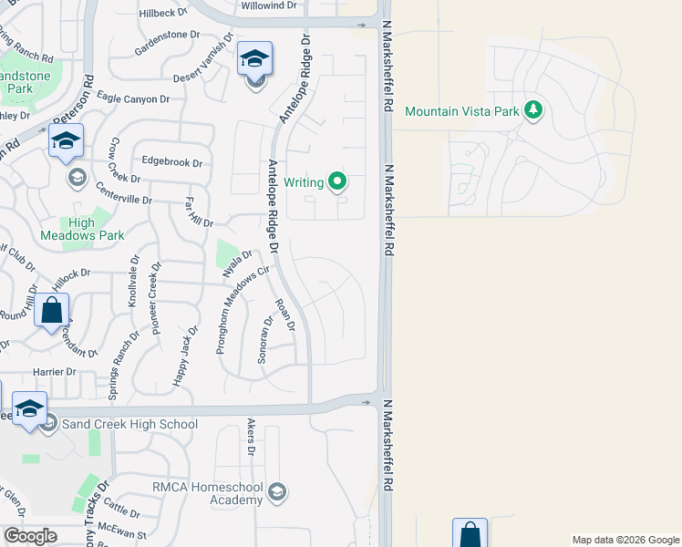 map of restaurants, bars, coffee shops, grocery stores, and more near 4276 Gray Fox Heights in Colorado Springs