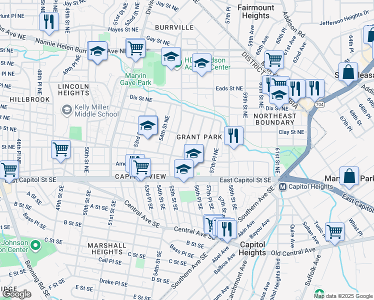 map of restaurants, bars, coffee shops, grocery stores, and more near 217 56th Street Northeast in Washington