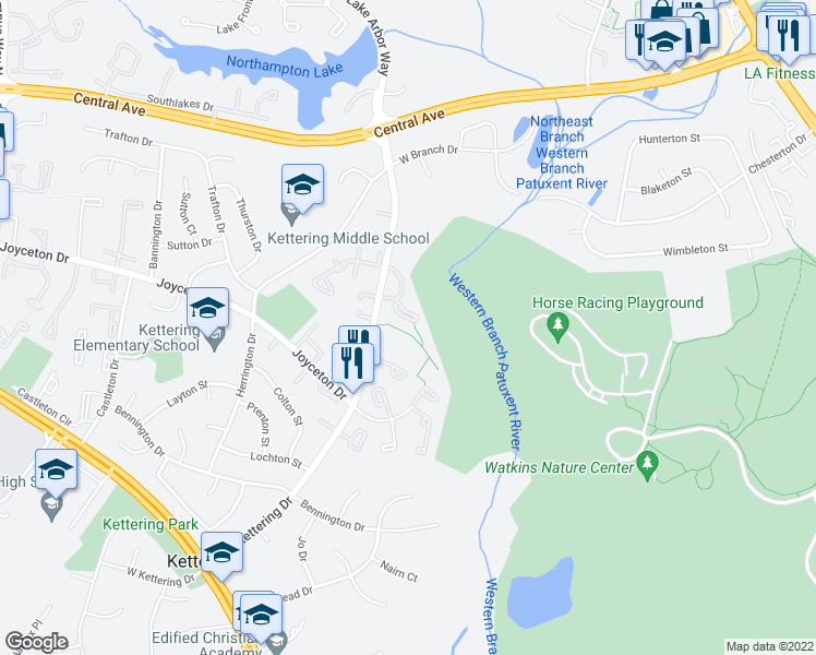 map of restaurants, bars, coffee shops, grocery stores, and more near 11437 Red Jade Court in Upper Marlboro