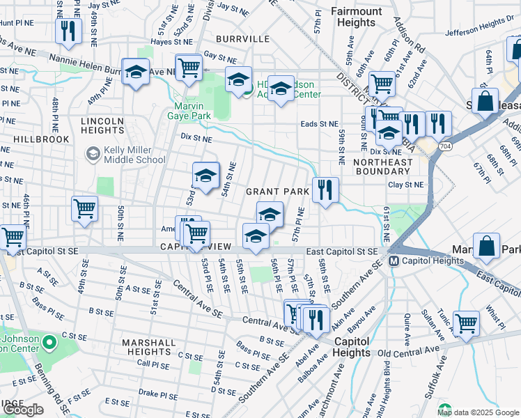map of restaurants, bars, coffee shops, grocery stores, and more near 217 56th Street Northeast in Washington