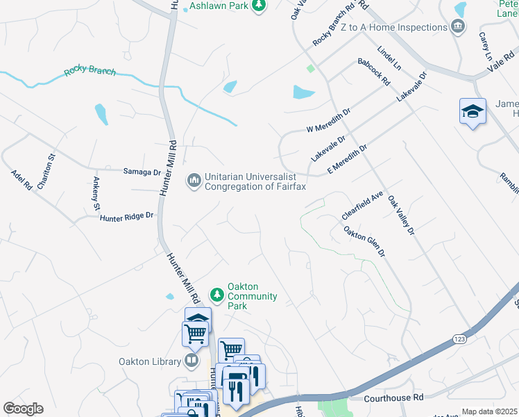 map of restaurants, bars, coffee shops, grocery stores, and more near 2743 Hill Road in Vienna