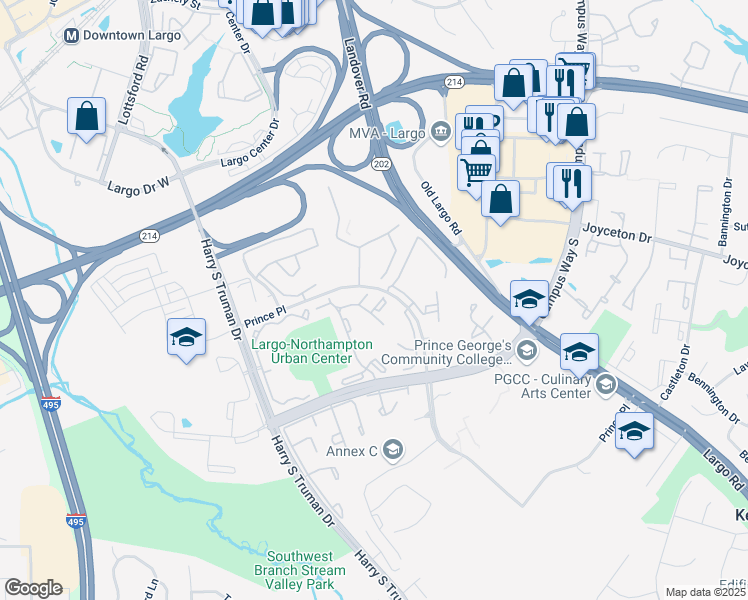 map of restaurants, bars, coffee shops, grocery stores, and more near 10121 Prince Place in Upper Marlboro