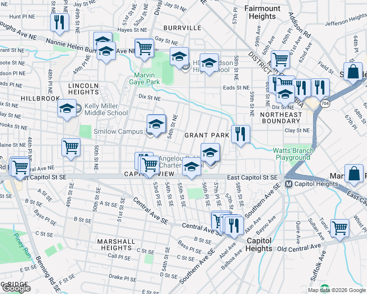 map of restaurants, bars, coffee shops, grocery stores, and more near 101 Independence Avenue Southeast in Washington