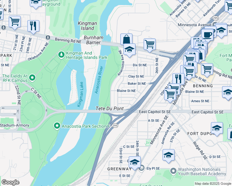 map of restaurants, bars, coffee shops, grocery stores, and more near 148 33rd Street Northeast in Washington