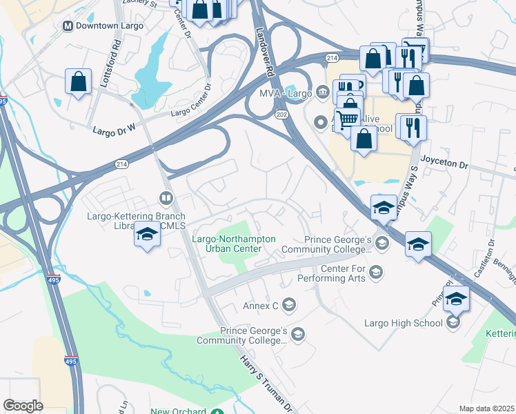 map of restaurants, bars, coffee shops, grocery stores, and more near 10117 Prince Place in Upper Marlboro