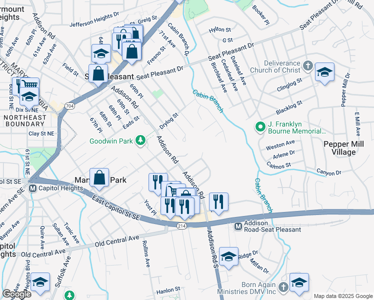 map of restaurants, bars, coffee shops, grocery stores, and more near 6116 Addison Road in Capitol Heights