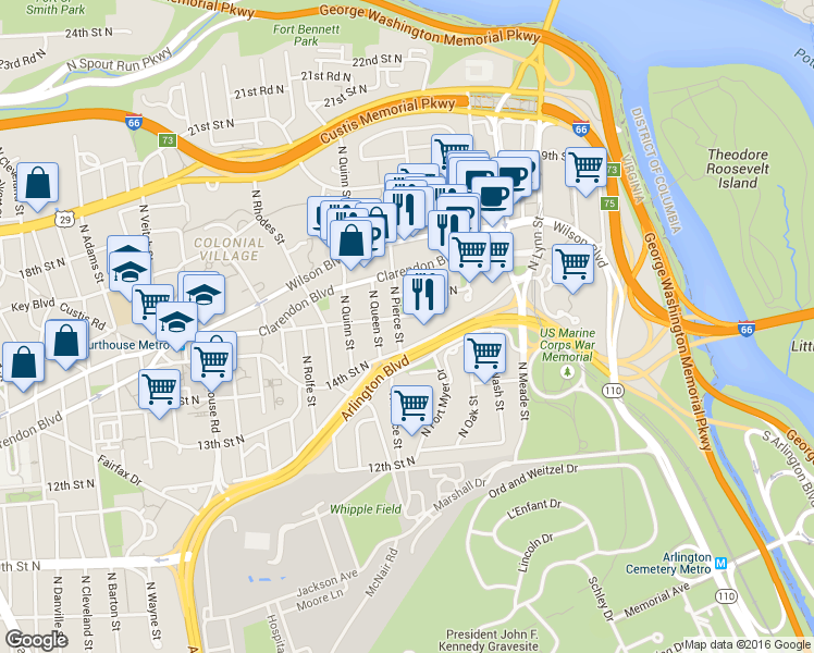 map of restaurants, bars, coffee shops, grocery stores, and more near 101 Independence Avenue Southeast in Washington