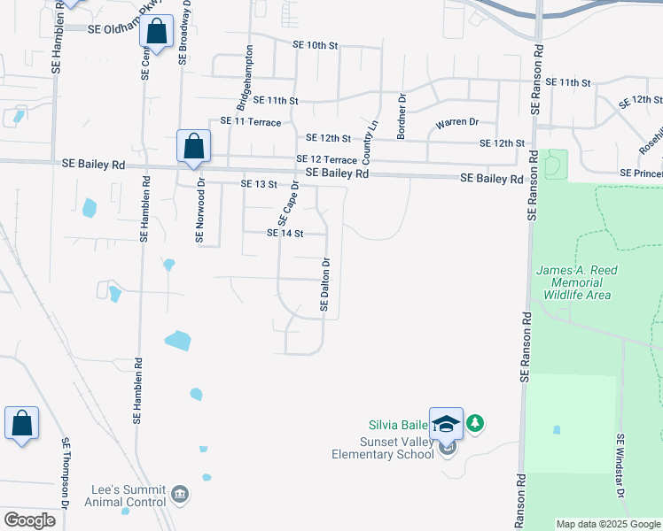 map of restaurants, bars, coffee shops, grocery stores, and more near 1357 Southeast Dalton Drive in Lee's Summit