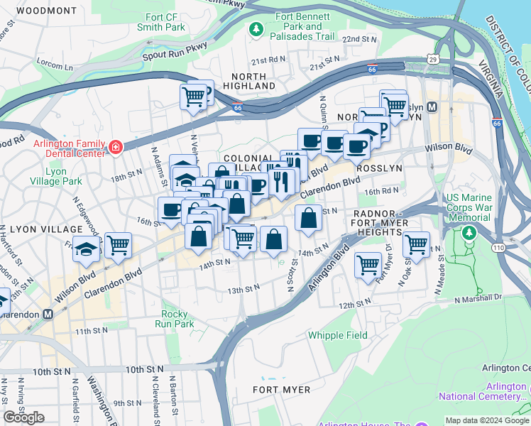 map of restaurants, bars, coffee shops, grocery stores, and more near 101 Independence Avenue Southeast in Washington