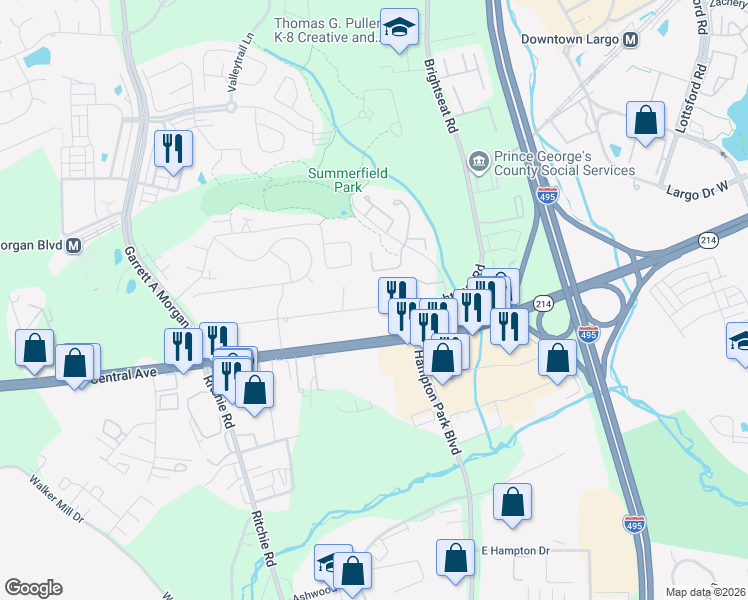 map of restaurants, bars, coffee shops, grocery stores, and more near 8612 Dunbar Avenue in Prince George's County