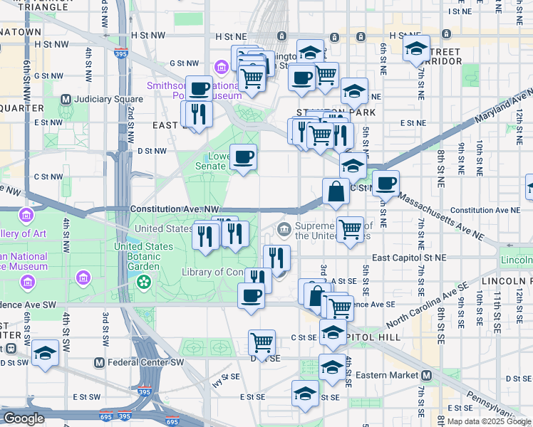 map of restaurants, bars, coffee shops, grocery stores, and more near 25 U.S. 1 Alternate in Washington