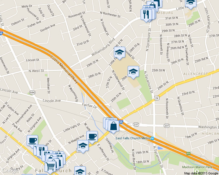 map of restaurants, bars, coffee shops, grocery stores, and more near 6744 27th Street North in Arlington