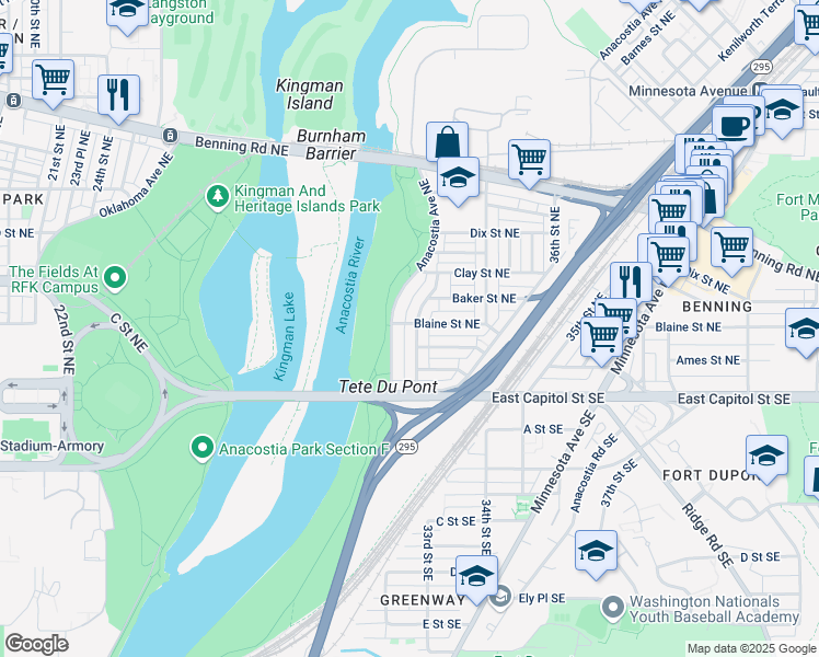 map of restaurants, bars, coffee shops, grocery stores, and more near 101 Independence Avenue Southeast in Washington