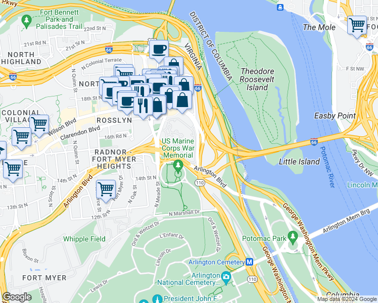 map of restaurants, bars, coffee shops, grocery stores, and more near 101 Independence Avenue Southeast in Washington