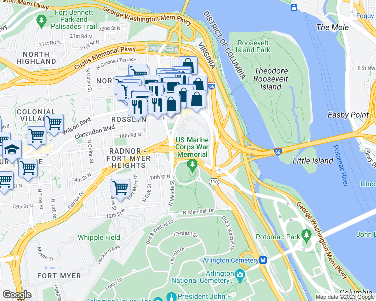 map of restaurants, bars, coffee shops, grocery stores, and more near 101 Independence Avenue Southeast in Washington
