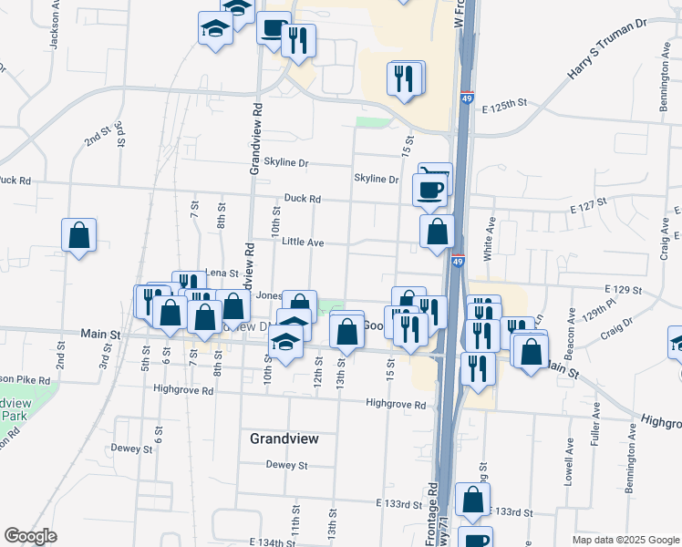 map of restaurants, bars, coffee shops, grocery stores, and more near 12814 13th Street in Grandview