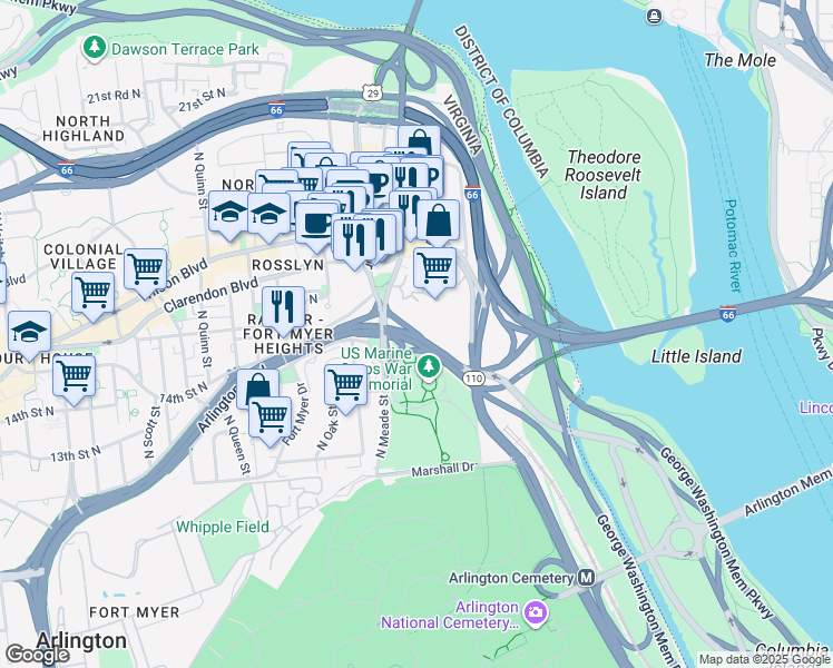 map of restaurants, bars, coffee shops, grocery stores, and more near 101 Independence Avenue Southeast in Washington