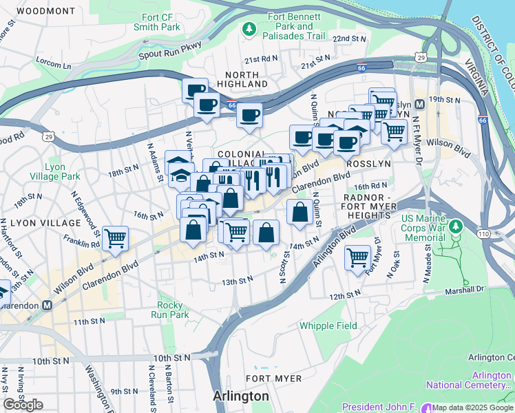 map of restaurants, bars, coffee shops, grocery stores, and more near 101 Independence Avenue Southeast in Washington
