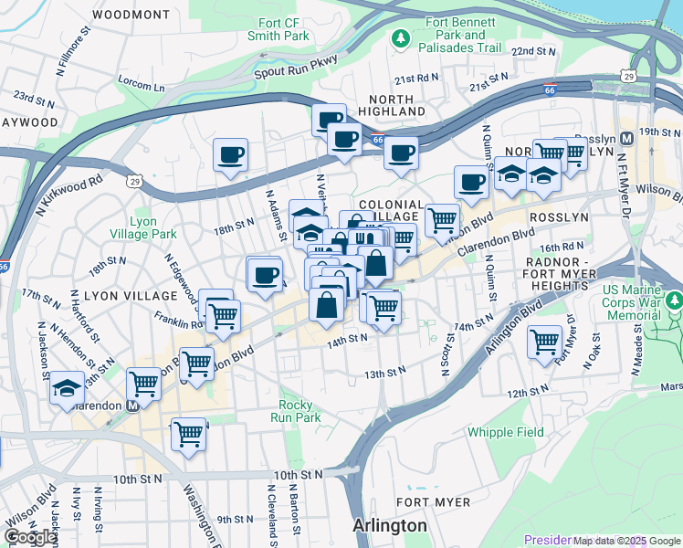map of restaurants, bars, coffee shops, grocery stores, and more near 101 Independence Avenue Southeast in Washington