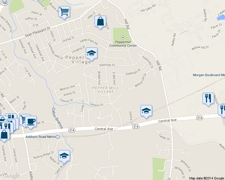 map of restaurants, bars, coffee shops, grocery stores, and more near 110 East Mill Avenue in Capitol Heights