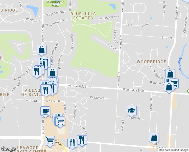 map of restaurants, bars, coffee shops, grocery stores, and more near 303 Duke Gibson Drive in Kansas City
