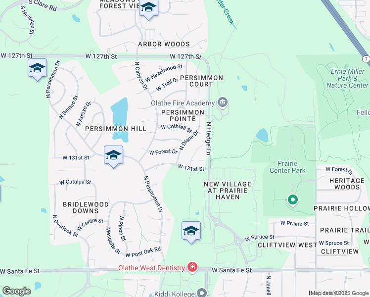 map of restaurants, bars, coffee shops, grocery stores, and more near 2290 West Forest Drive in Olathe