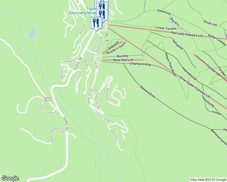 map of restaurants, bars, coffee shops, grocery stores, and more near Summit Road in Gunnison