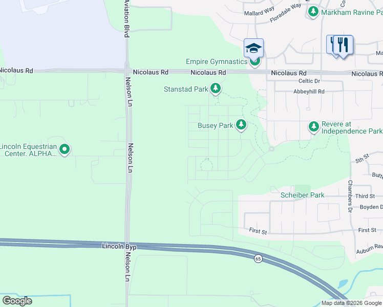 map of restaurants, bars, coffee shops, grocery stores, and more near 80-150 Nelson Lane in Lincoln