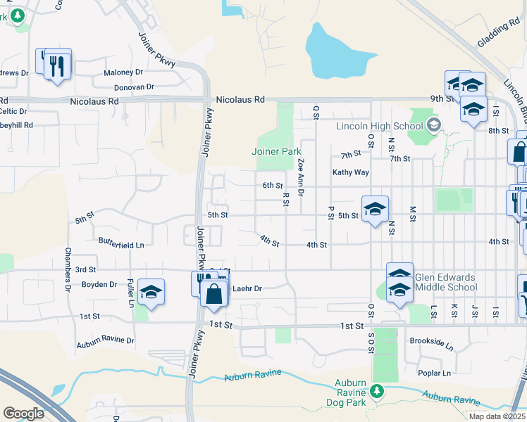 map of restaurants, bars, coffee shops, grocery stores, and more near 1770 5th Street in Lincoln