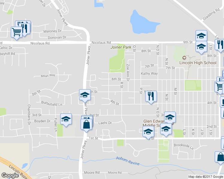 map of restaurants, bars, coffee shops, grocery stores, and more near 1770 5th Street in Lincoln