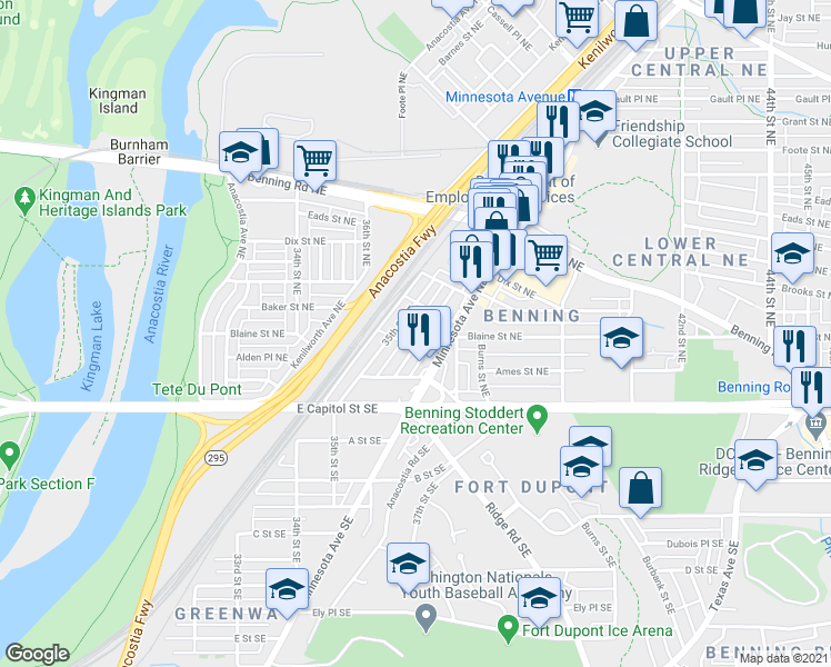 map of restaurants, bars, coffee shops, grocery stores, and more near 101 Independence Avenue Southeast in Washington
