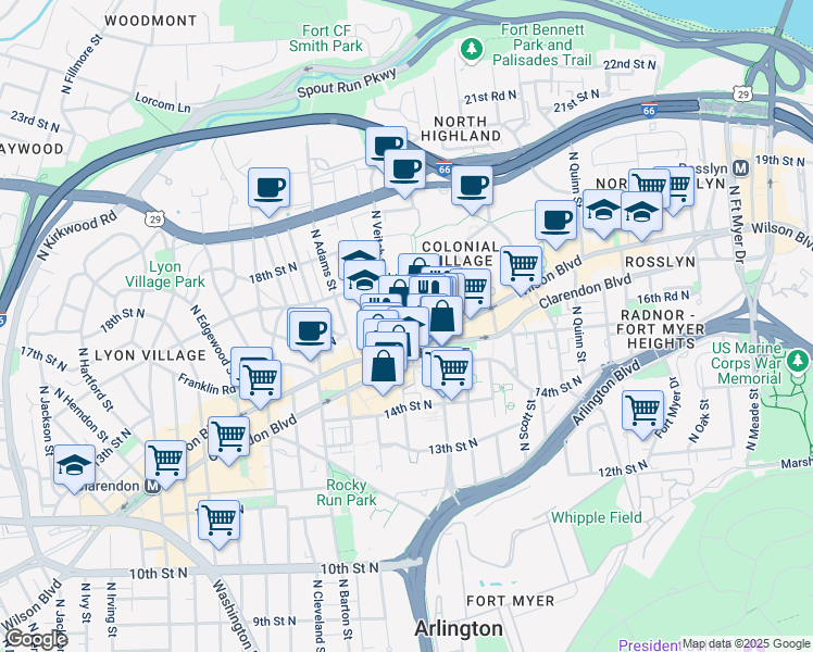 map of restaurants, bars, coffee shops, grocery stores, and more near 101 Independence Avenue Southeast in Washington