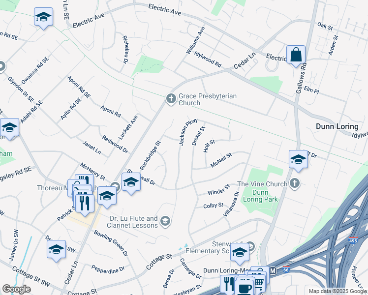 map of restaurants, bars, coffee shops, grocery stores, and more near 2415 Jackson Parkway in Vienna