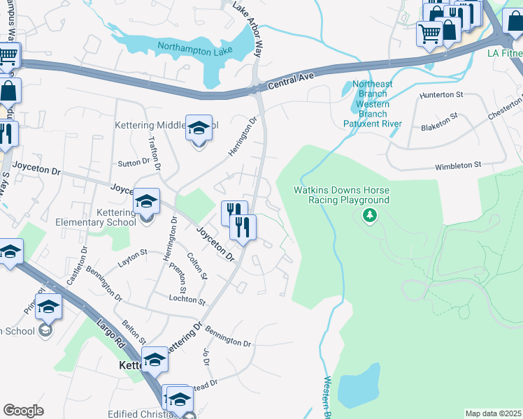 map of restaurants, bars, coffee shops, grocery stores, and more near 11419 Red Jade Court in Upper Marlboro