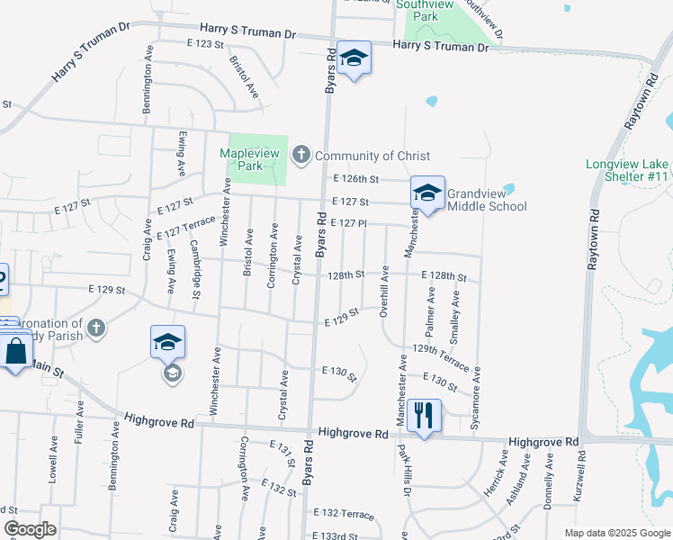 map of restaurants, bars, coffee shops, grocery stores, and more near 12736 Oakland Avenue in Grandview