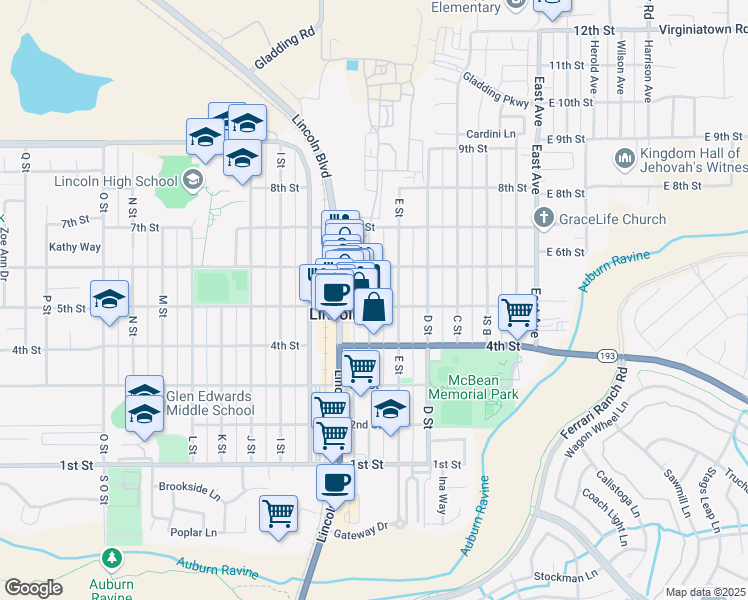 map of restaurants, bars, coffee shops, grocery stores, and more near 590 5th Street in Lincoln