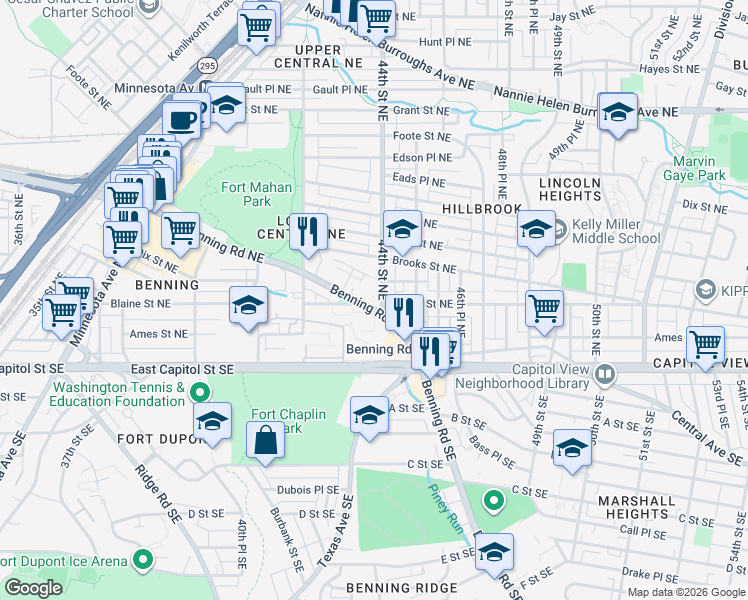 map of restaurants, bars, coffee shops, grocery stores, and more near 101 Independence Avenue Southeast in Washington