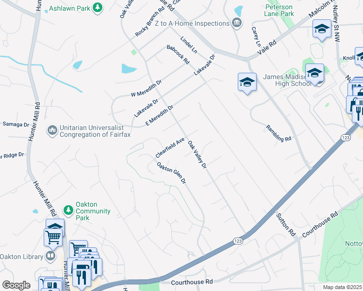map of restaurants, bars, coffee shops, grocery stores, and more near 10005 Clearfield Avenue in Vienna