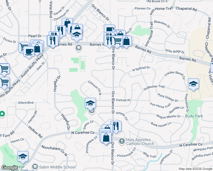 map of restaurants, bars, coffee shops, grocery stores, and more near 4780 South Splendid Circle in Colorado Springs
