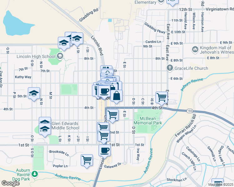 map of restaurants, bars, coffee shops, grocery stores, and more near 590 5th Street in Lincoln