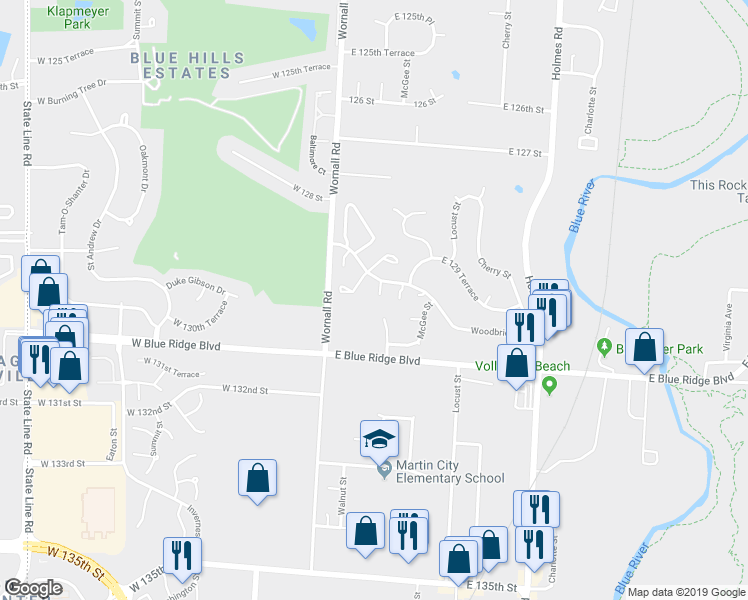 map of restaurants, bars, coffee shops, grocery stores, and more near 149 Woodbridge Lane in Kansas City