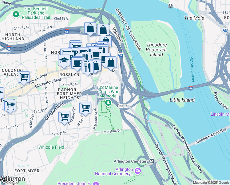 map of restaurants, bars, coffee shops, grocery stores, and more near 101 Independence Avenue Southeast in Washington