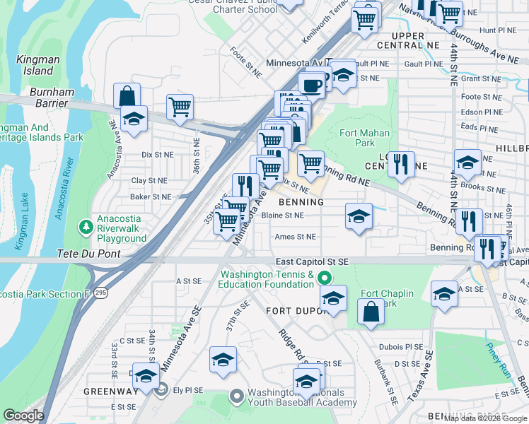 map of restaurants, bars, coffee shops, grocery stores, and more near 101 Independence Avenue Southeast in Washington
