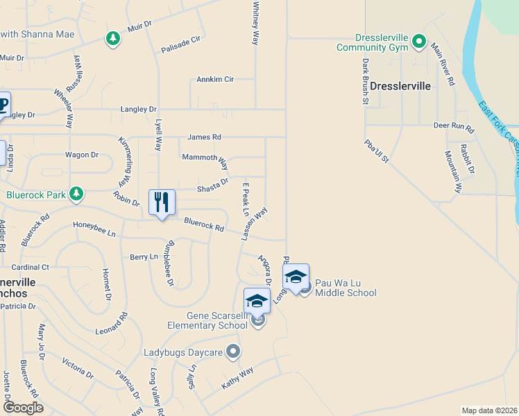 map of restaurants, bars, coffee shops, grocery stores, and more near 746 Lassen Way in Gardnerville