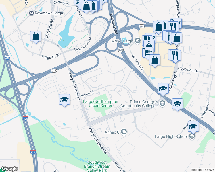 map of restaurants, bars, coffee shops, grocery stores, and more near 10113 Prince Place in Upper Marlboro